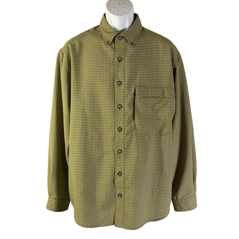 ExOfficio Button Down Shirt Mens Large Green Micro Check Travel Long Sleeve
